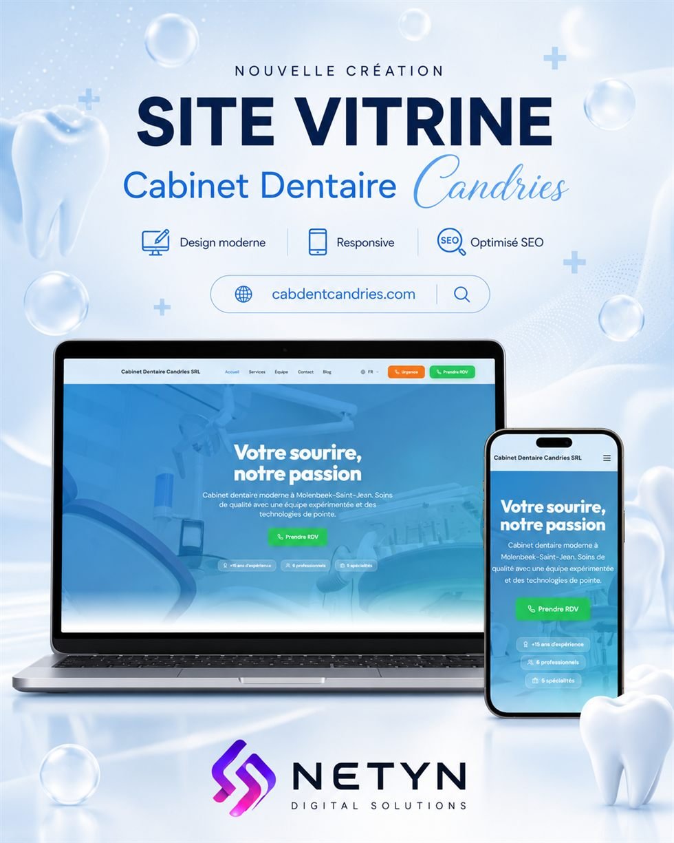 Présentation du site vitrine Cabinet Dentaire Candries sur ordinateur et mobile