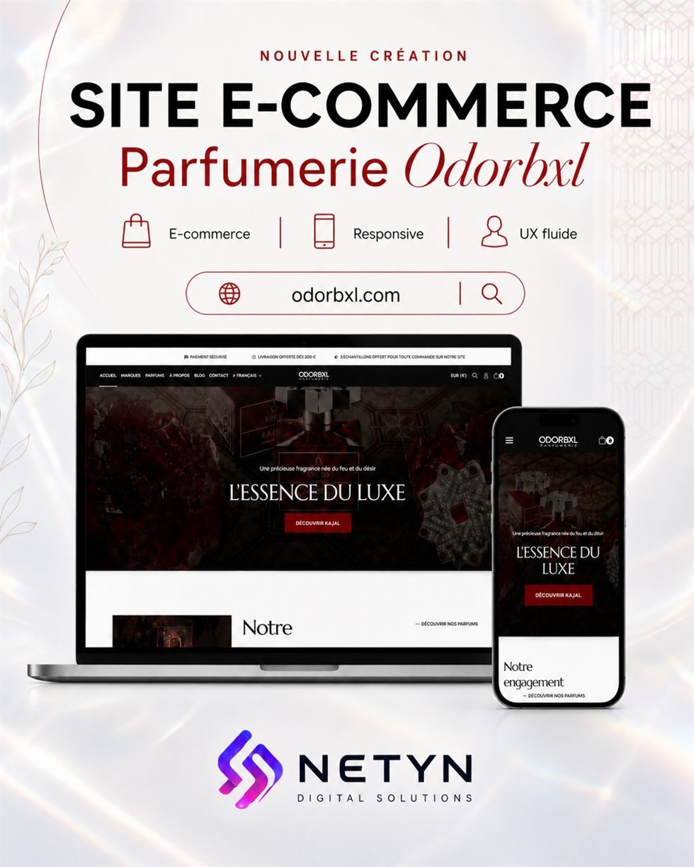 Présentation du site e-commerce OdorBXL sur ordinateur et mobile
