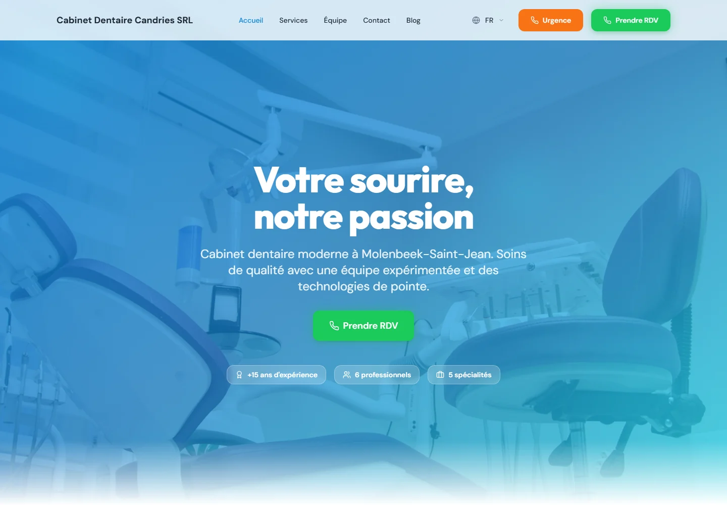Actual homepage screenshot of Cabinet Dentaire Candries